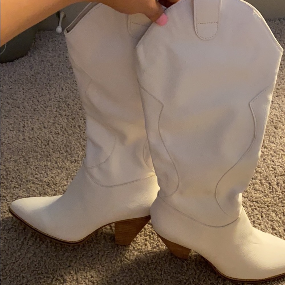 White Mid Calf Boots